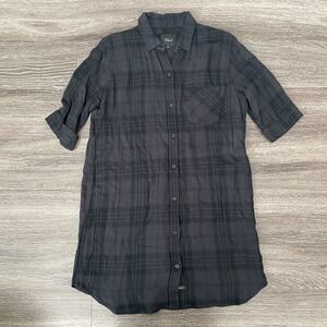 Rails Dress Womens XS Gray Plaid Flannel Curved Hem Bianca Shirt Onyx Jet